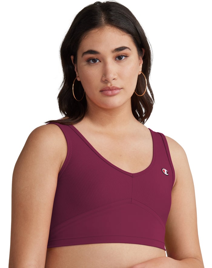 Champion Ribbed Cropped Kadın Kolsuz Tişört Koyu Mor ( CNYSQL180 )